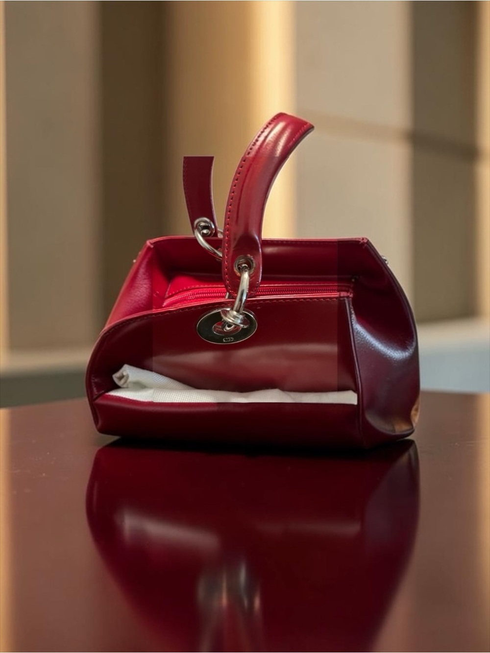 Christian Dior Red Polished Leather w Strap. Lady Dior. Dustbag - Picture 6 of 14